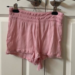 Pink Textured Flowy Shorts